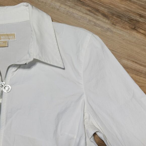 💜Michael Kors White Zippered Front Long Sleeve Top Size 10 - Picture 4 of 10